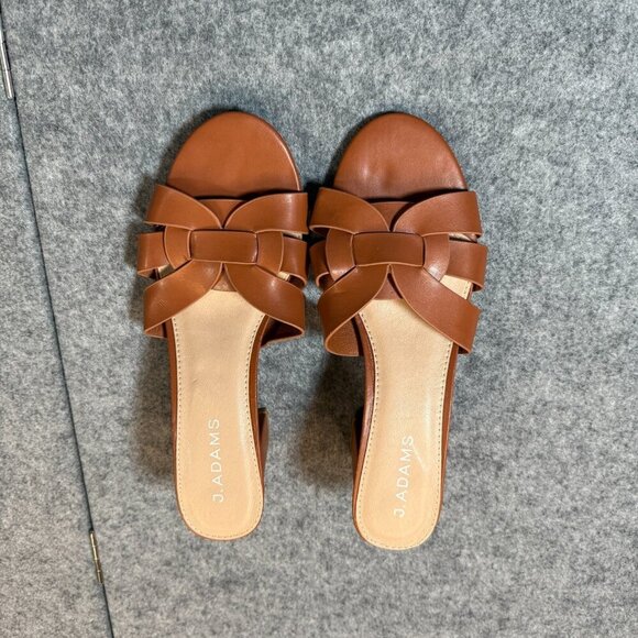 J. Adams Nori Womens US 8.5 Sandals Brown Faux Leather Slip On Block Heel Mules - Picture 1 of 6